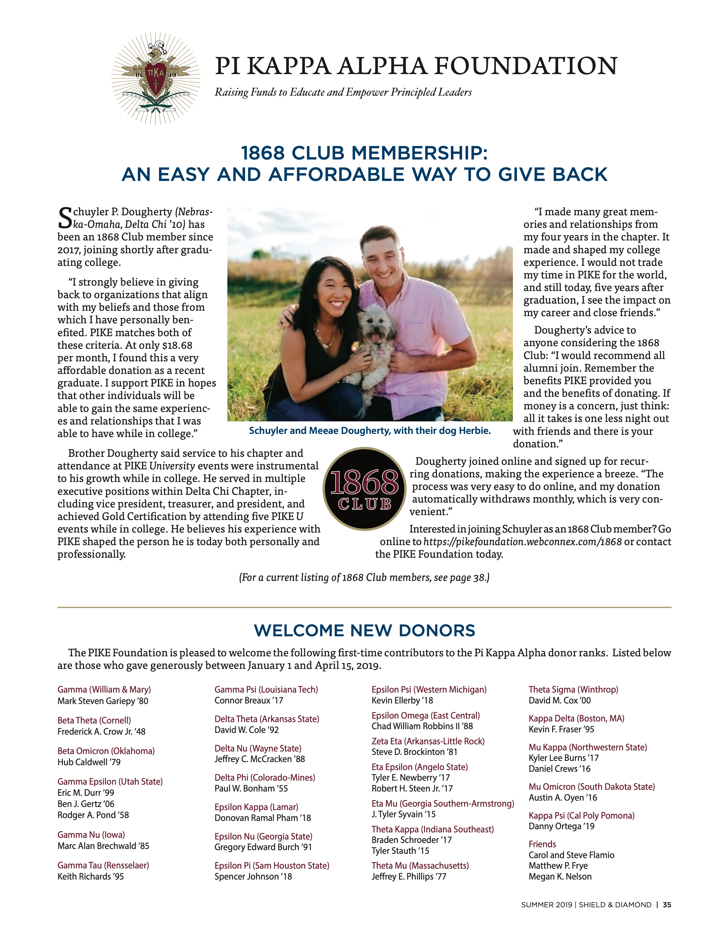 Pi Kappa Alpha Foundation, Summer 2019